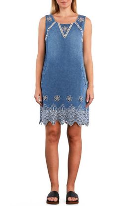 Wash Lab Denim Wash Lab Denim Alison Eyelet Cotton & Linen Denim Shift Dress