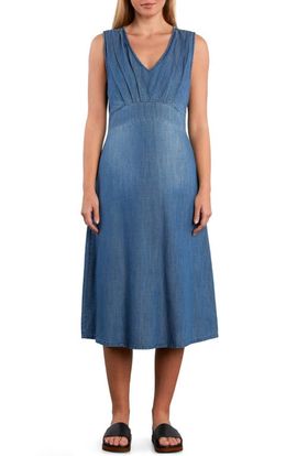 Wash Lab Denim - Long Sleeve Denim Midi Dress in Blue at Nordstrom