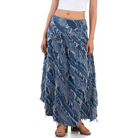 Wash Lab Denim Wash Lab Denim Frayed Layers Denim Maxi Skirt