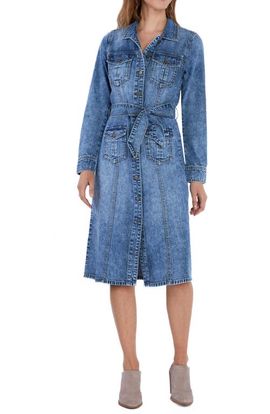 Wash Lab Denim Wash Lab Denim Mabel Retro Tie Belt Long Sleeve Denim Midi Shirtdress