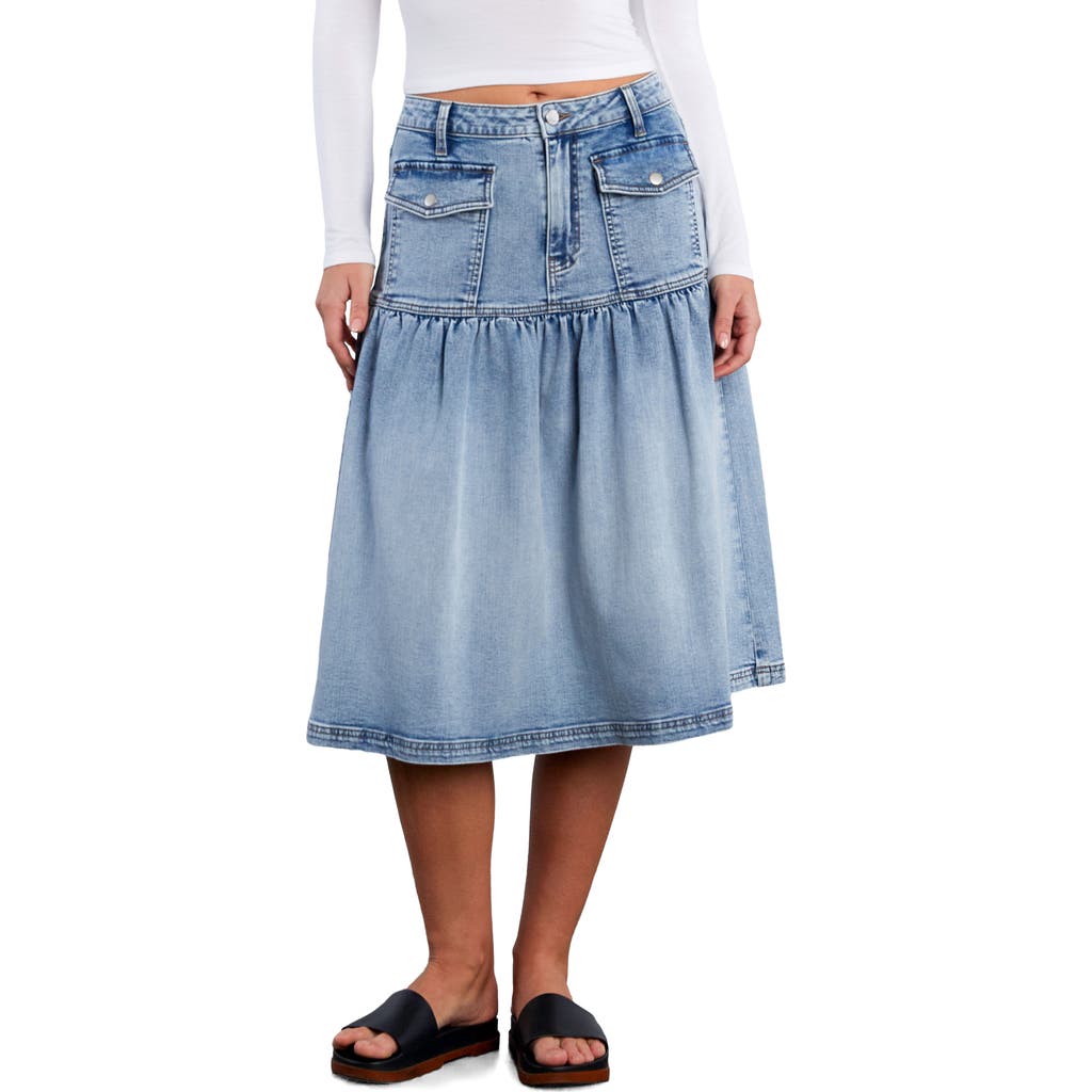 Wash Lab Denim Wash Lab Denim Petal Flounce Denim Midi Skirt