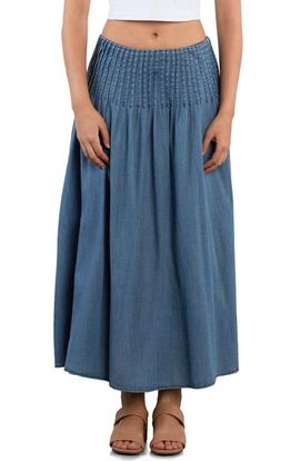 Wash Lab Denim Wash Lab Denim Pintuck Denim Maxi Skirt