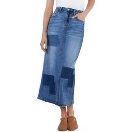 Wash Lab Denim Wash Lab Denim Retro Patchwork Denim Midi Skirt