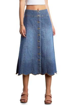 Wash Lab Denim Wash Lab Denim Scallop Denim Midi Skirt