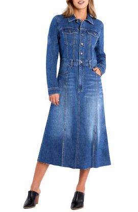 Wash Lab Denim Wash Lab Denim Sway Raw Hem Long Sleeve Denim Midi Shirtdress