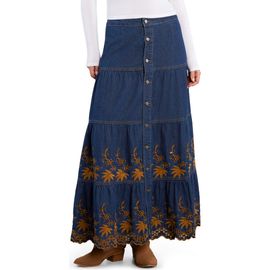 Wash Lab Denim Wash Lab Denim Tiered Eyelet Denim Midi Skirt
