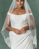 Watters 3D Floral Trim Fingertip Veil - 1