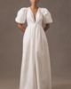 Watters Bungalow Puff-Sleeve Deep-V Taffeta Maxi Dress - 1