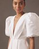 Watters Bungalow Puff-Sleeve Deep-V Taffeta Maxi Dress - 2