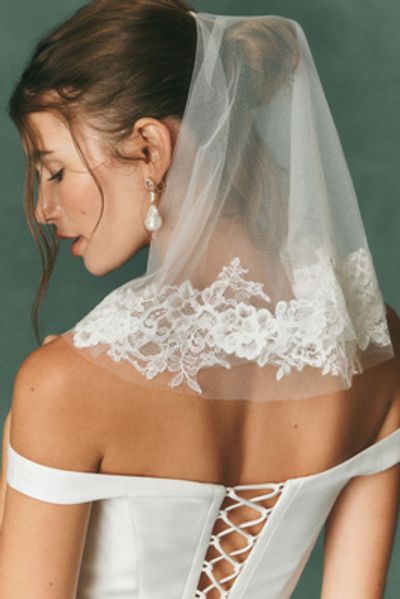 Watters Lace-Trim Birdcage Veil