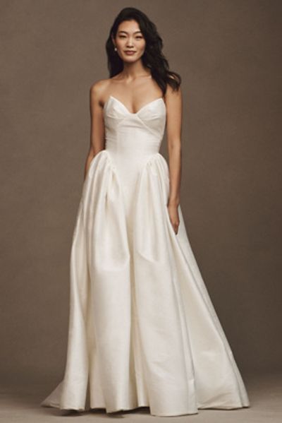 Watters Willowby by Watters Ember Strapless Drop-Waist Dupioni Wedding Gown