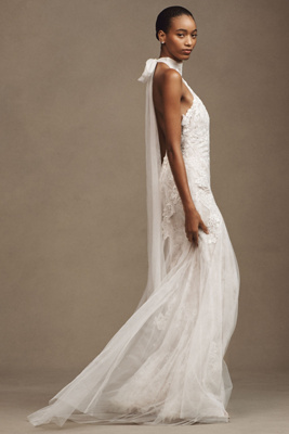 Watters - Zoe Halter Fit & Flare Beaded Lace Wedding Gown