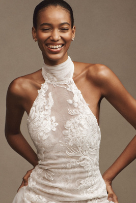 slim fit dress slacks Lace Boho Halter Bridal Gown for Beach Wedding – Brydealo main image 1