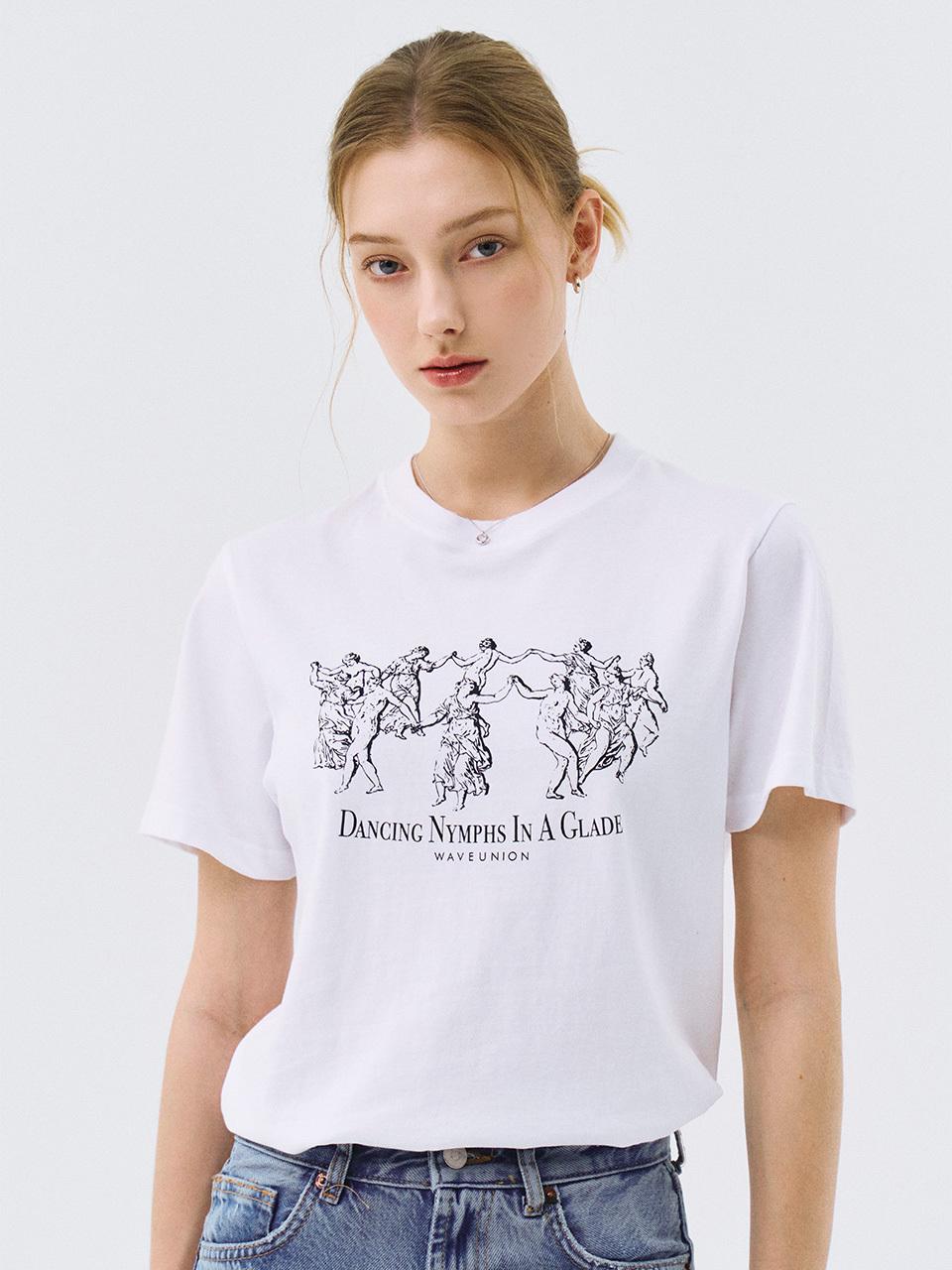Wave Union Dancing Nymphs Regular Fit Cotton T-shirt [Beige Black]