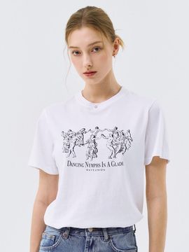 Wave Union Dancing Nymphs Regular Fit Cotton T-shirt [Beige Black]