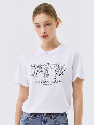 Wave Union Dancing Nymphs Regular Fit Cotton T-shirt [Beige Black]
