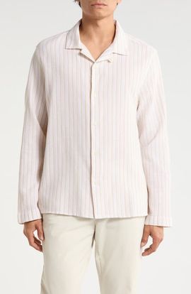 Wax London Wax London Corey Twisted Stripe Long Sleeve Cotton Camp Shirt