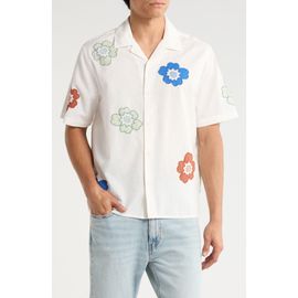 Wax London Wax London Didcot Floral Appliqué Cotton & Linen Camp Shirt
