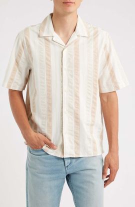 Wax London Wax London Didicot Stripe Cotton Seersucker Camp Shirt