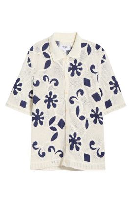 Wax London Wax London Porto Doodle Open Knit Short Sleeve Button-Up Shirt