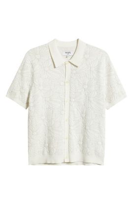 Wax London Wax London Tellaro Short Sleeve Floral Jacquard Cotton Blend Cardigan