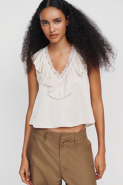 WAYF Ruffled V-Neck Top
