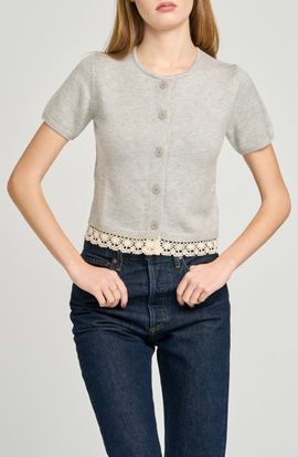 WAYF WAYF Carine Lace Trim Button Front Cardigan