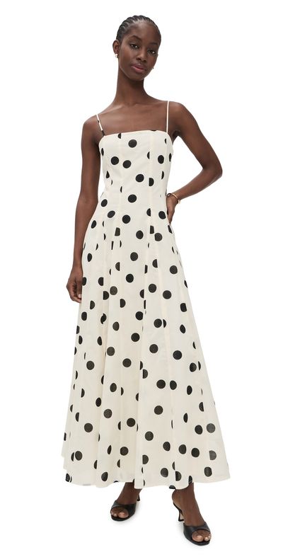 WAYF - Carolina Godet Dress Ant Ivory Polka Dot WAYF - Carolina Godet Dress Ant Ivory Polka Dot