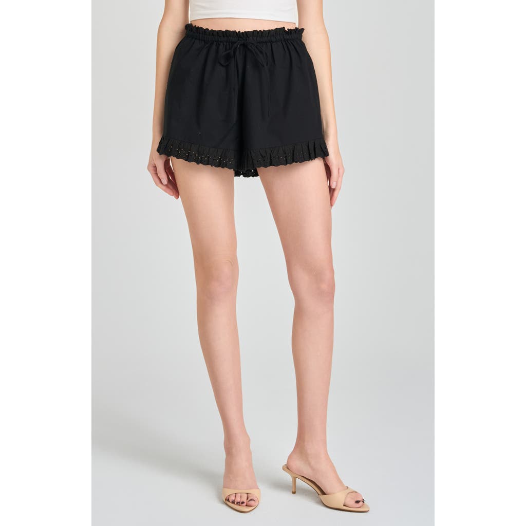 WAYF WAYF Helena Eyelet Ruffle Stretch Cotton Shorts