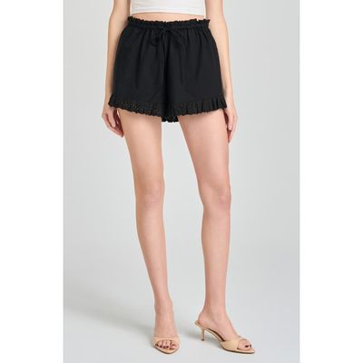 WAYF WAYF Helena Eyelet Ruffle Stretch Cotton Shorts