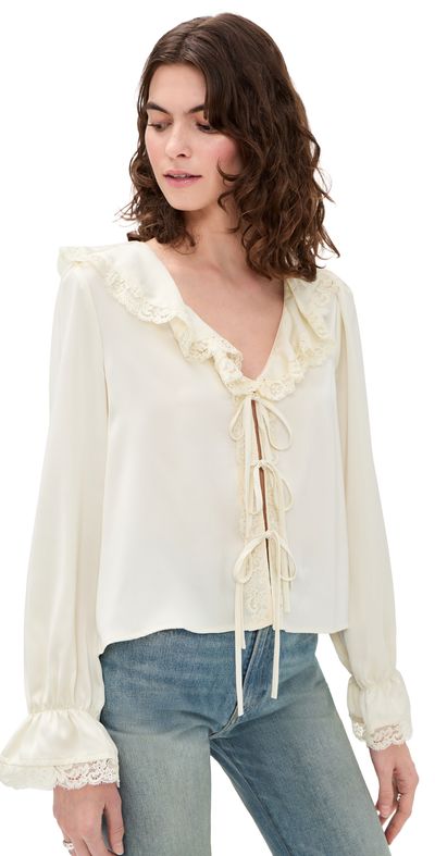 WAYF WAYF Lacey Tie Front Top Cream
