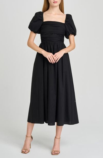 WAYF WAYF Lucy Ruched Puff Sleeve Midi Dress