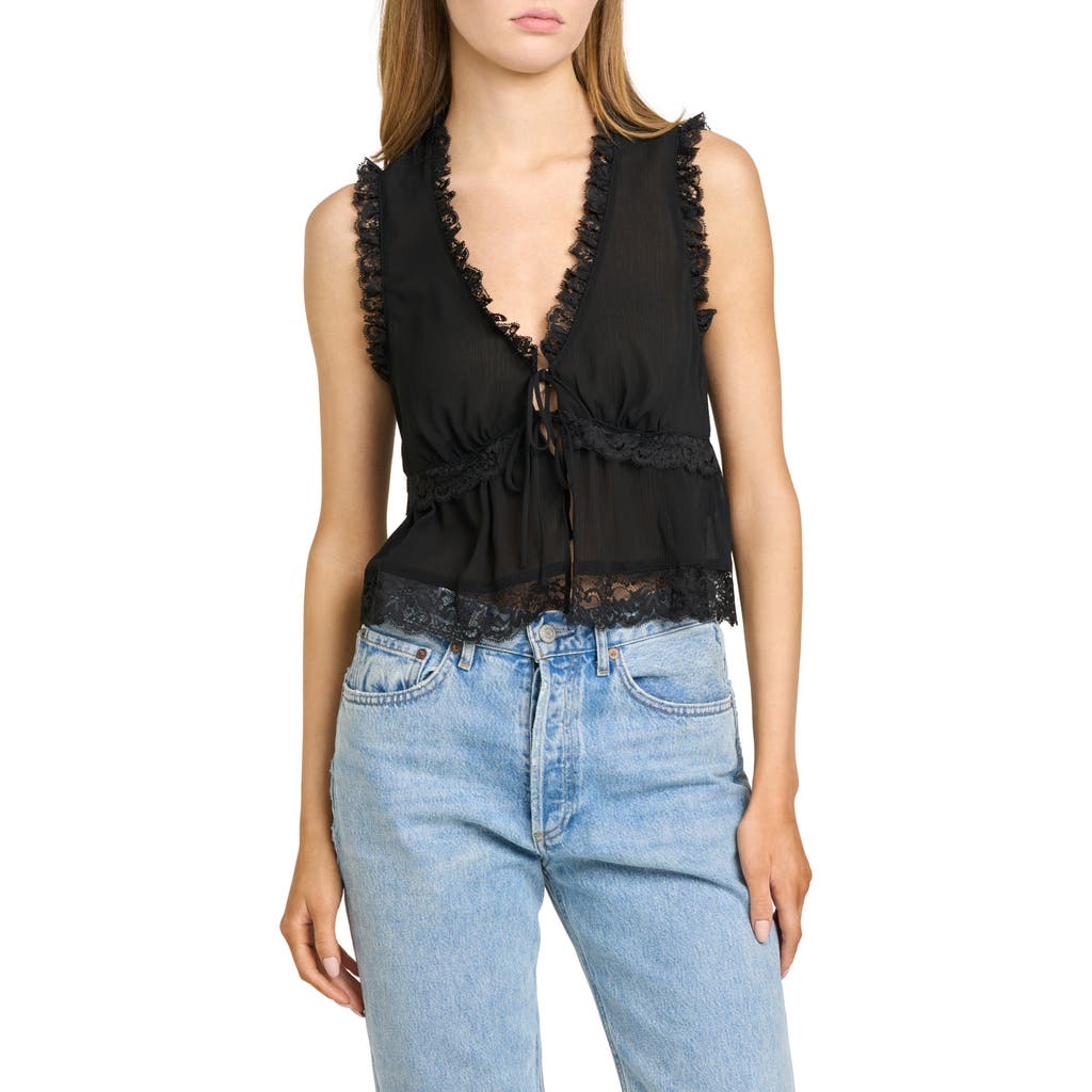 WAYF WAYF Norah Lace Trim Tie Front Top