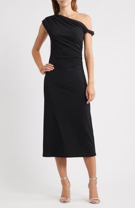 WAYF WAYF Tara One-Shoulder Cocktail Midi Dress