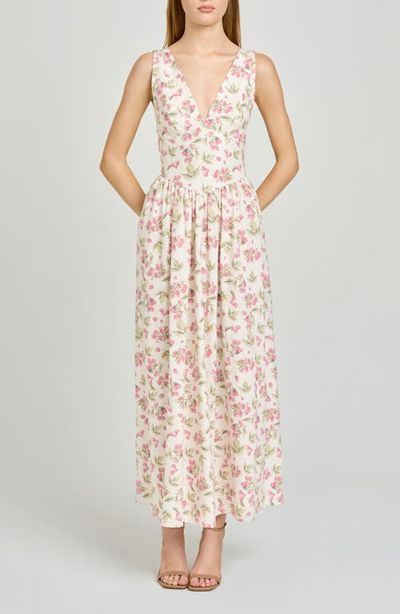 WAYF WAYF Vivia Floral Plunge Neck Drop Waist Midi Dress