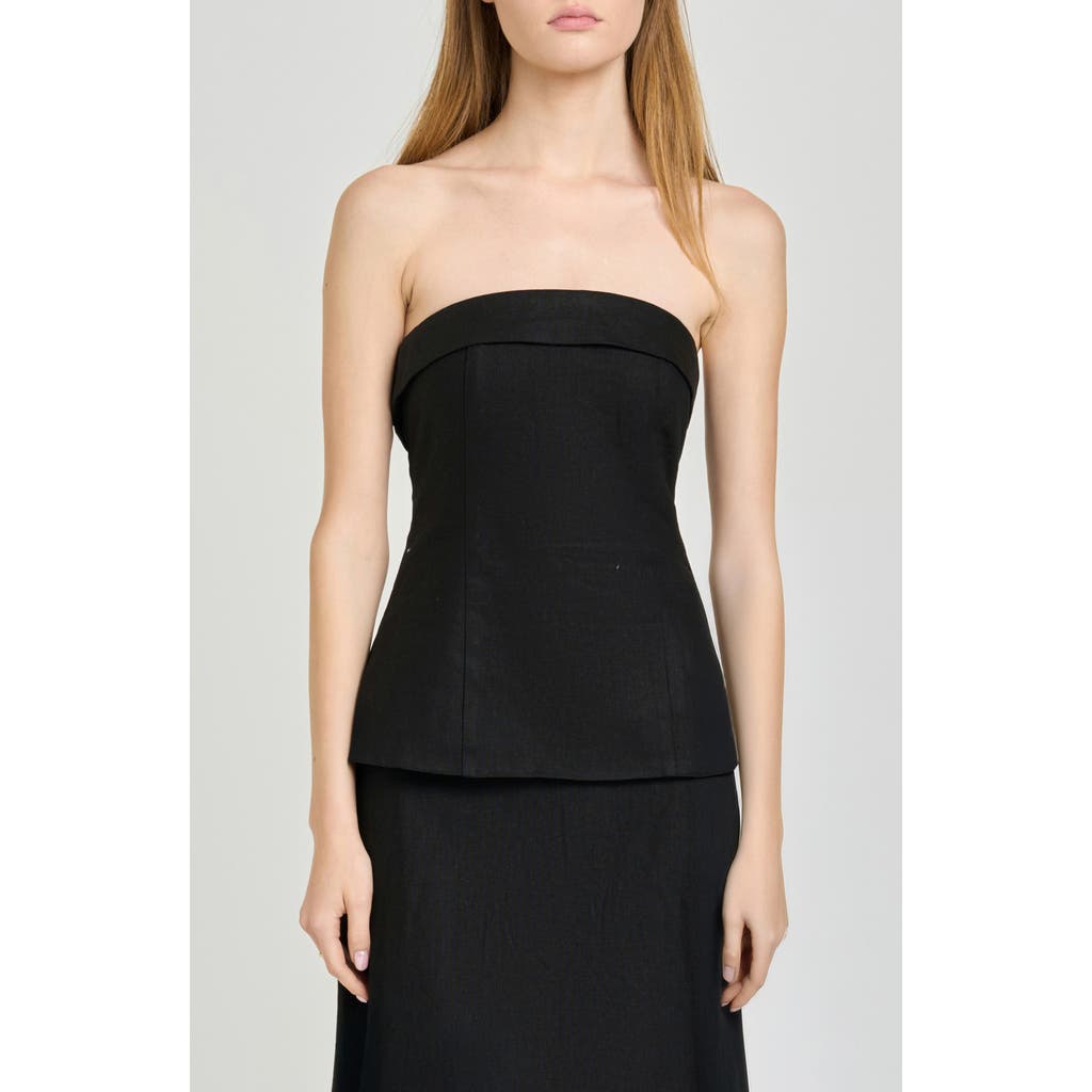 WAYF WAYF x Hannah Lovey Porter Delaney Strapless Linen Blend Peplum Top