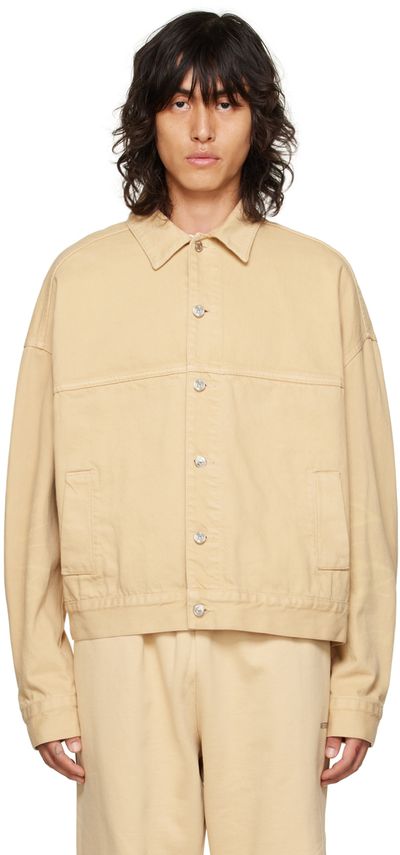We11done We11done Beige Printed Trucker Denim Jacket