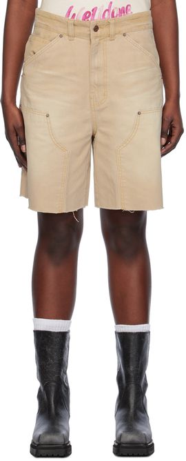 We11done We11done Beige Raw Edge Shorts
