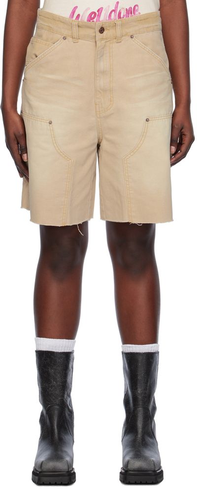 We11done We11done Beige Raw Edge Shorts