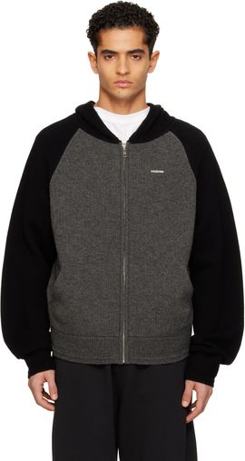 We11done We11done Black & Gray Raglan Knit Zip-Up Hoodie
