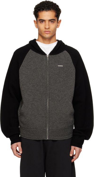 We11done We11done Black & Gray Raglan Knit Zip-Up Hoodie