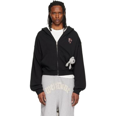 We11done We11done Black Doodle Teddy Zip-Up Hoodie