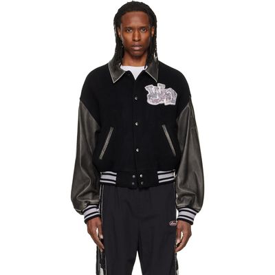 We11done We11done Black Faux-Leather Varsity Jacket