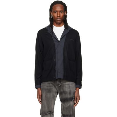 We11done We11done Black Hooded Shirt-Layered Cardigan