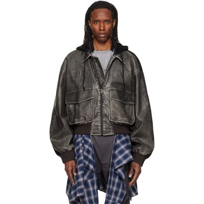 We11done We11done Black Hybrid Hooded Faux-Leather Track Jacket