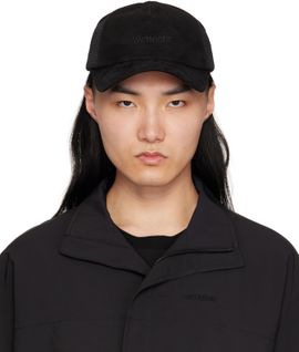 We11done We11done Black Logo Embroidery Suede Cap