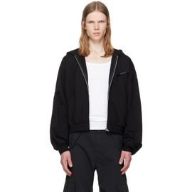 We11done We11done Black Logo Pin-Tucked Zip-Up Hoodie