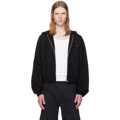 We11done We11done Black Logo Pin-Tucked Zip-Up Hoodie