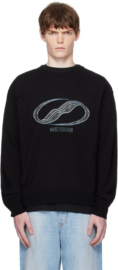 We11done We11done Black Logo Rhinestone Knit Pullover Sweater