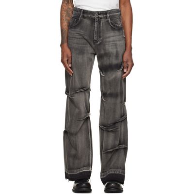 We11done We11done Black Multi-Tuck Denim Jeans